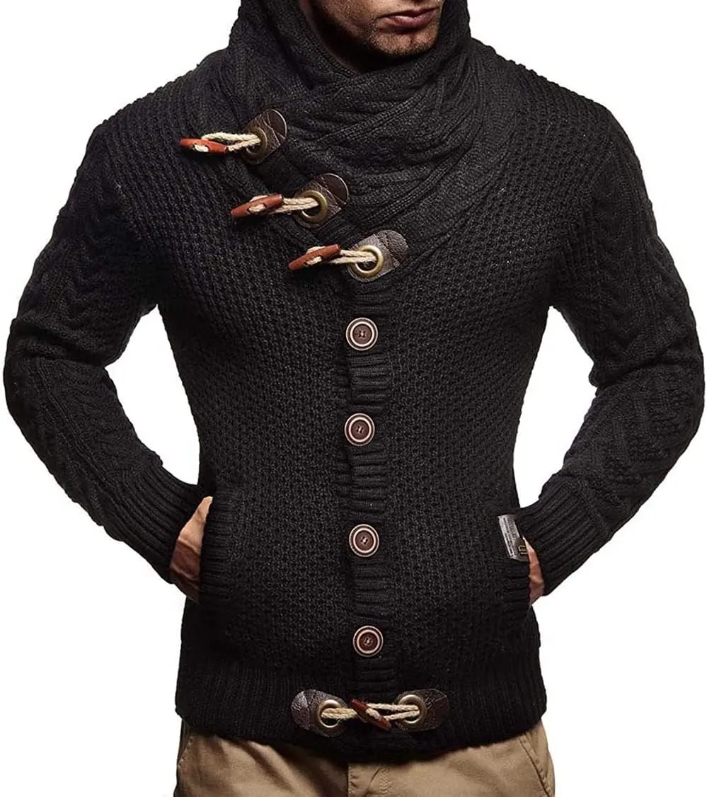 Men's Turtleneck Cable Knit Button Down Cardigan,Fall Winter Pullover Casual Sweaters