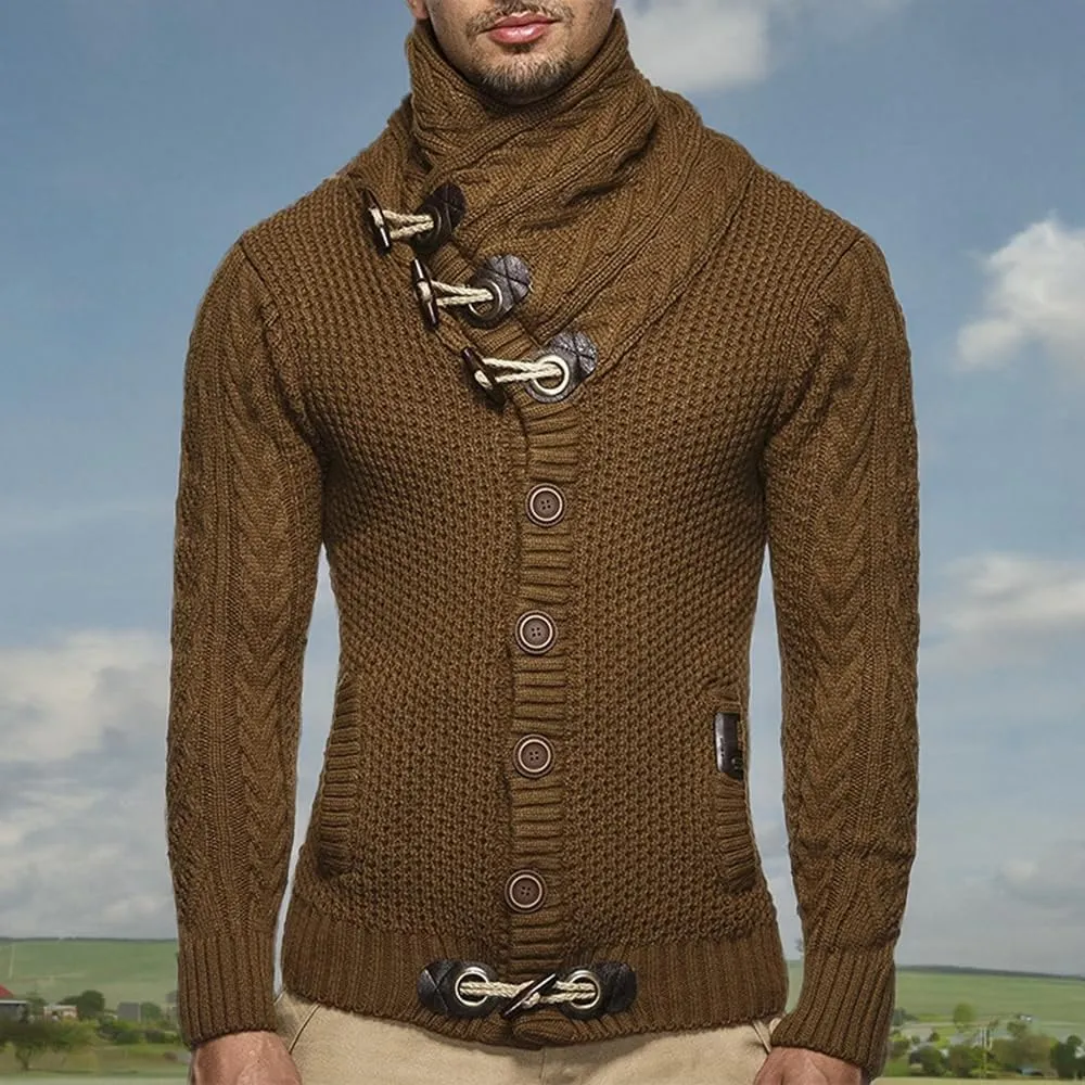 Men's Turtleneck Cable Knit Button Down Cardigan,Fall Winter Pullover Casual Sweaters