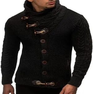 Men's Turtleneck Cable Knit Button Down Cardigan,Fall Winter Pullover Casual Sweaters