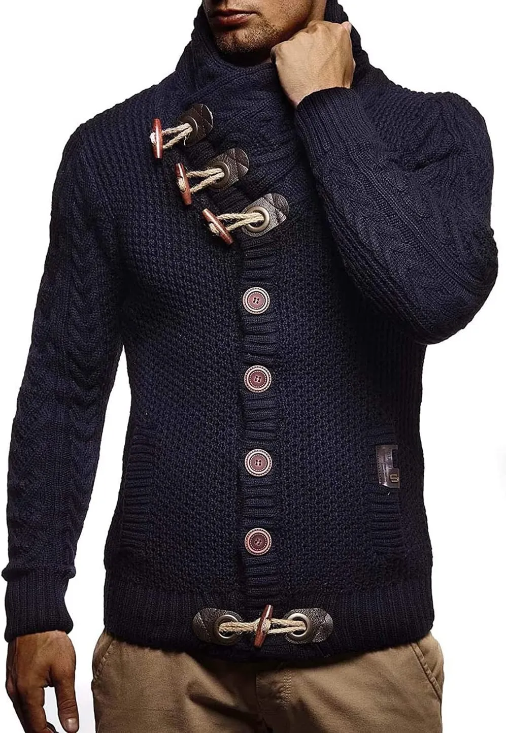 Men's Turtleneck Cable Knit Button Down Cardigan,Fall Winter Pullover Casual Sweaters