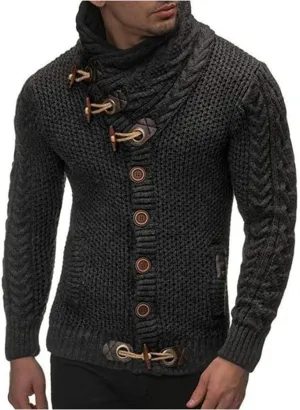 Men's Turtleneck Cable Knit Button Down Cardigan,Fall Winter Pullover Casual Sweaters