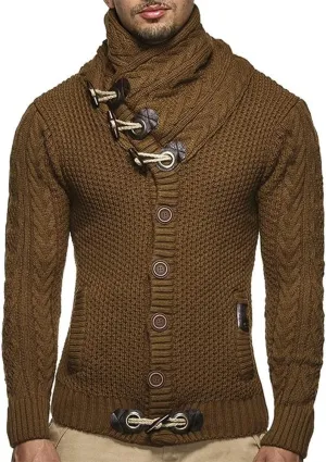 Men's Turtleneck Cable Knit Button Down Cardigan,Fall Winter Pullover Casual Sweaters