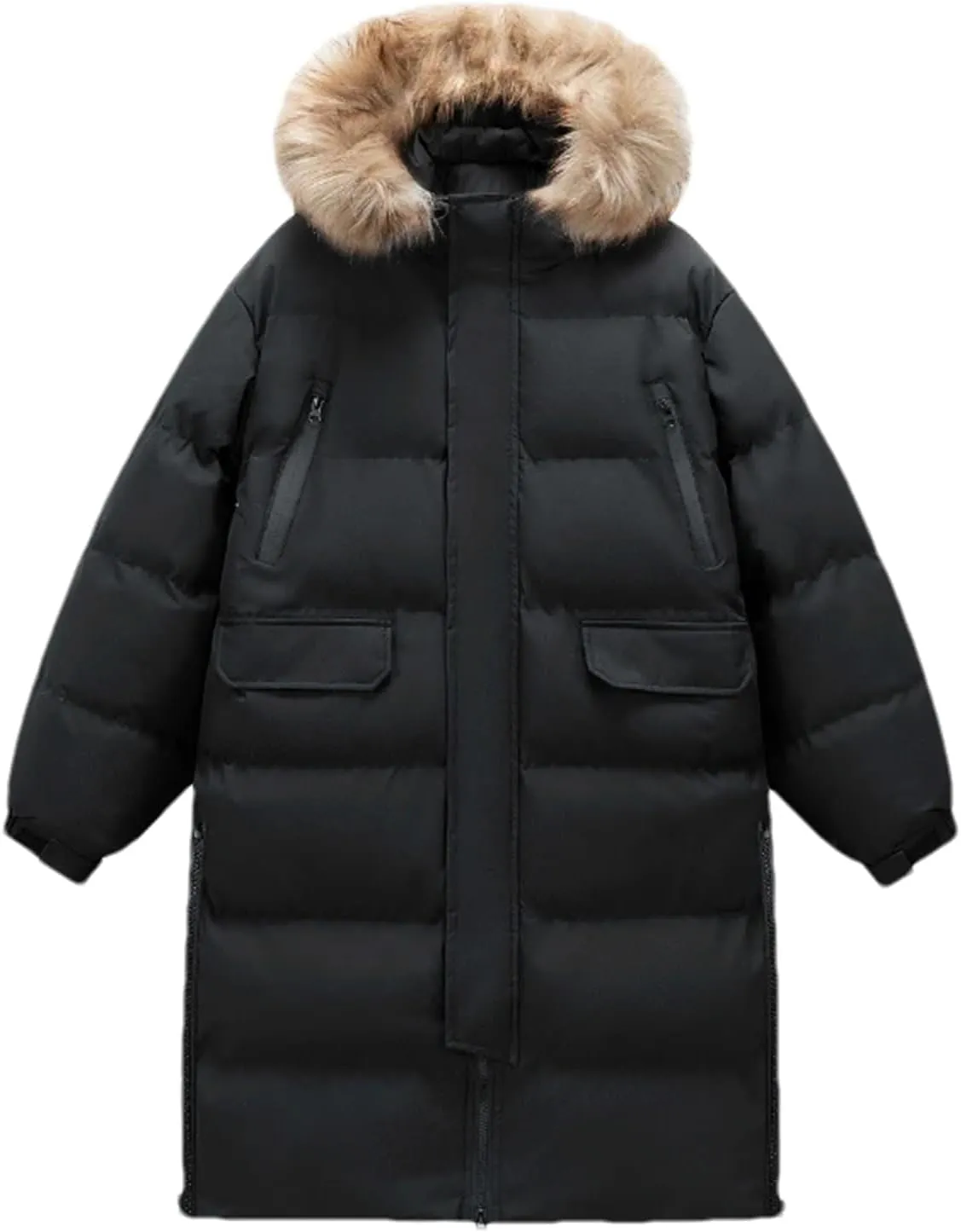 Men's Winter Hooded Long Thick Warm Down Jacket Cotton Padded Coat Couple's Casual Large Pocket Parka