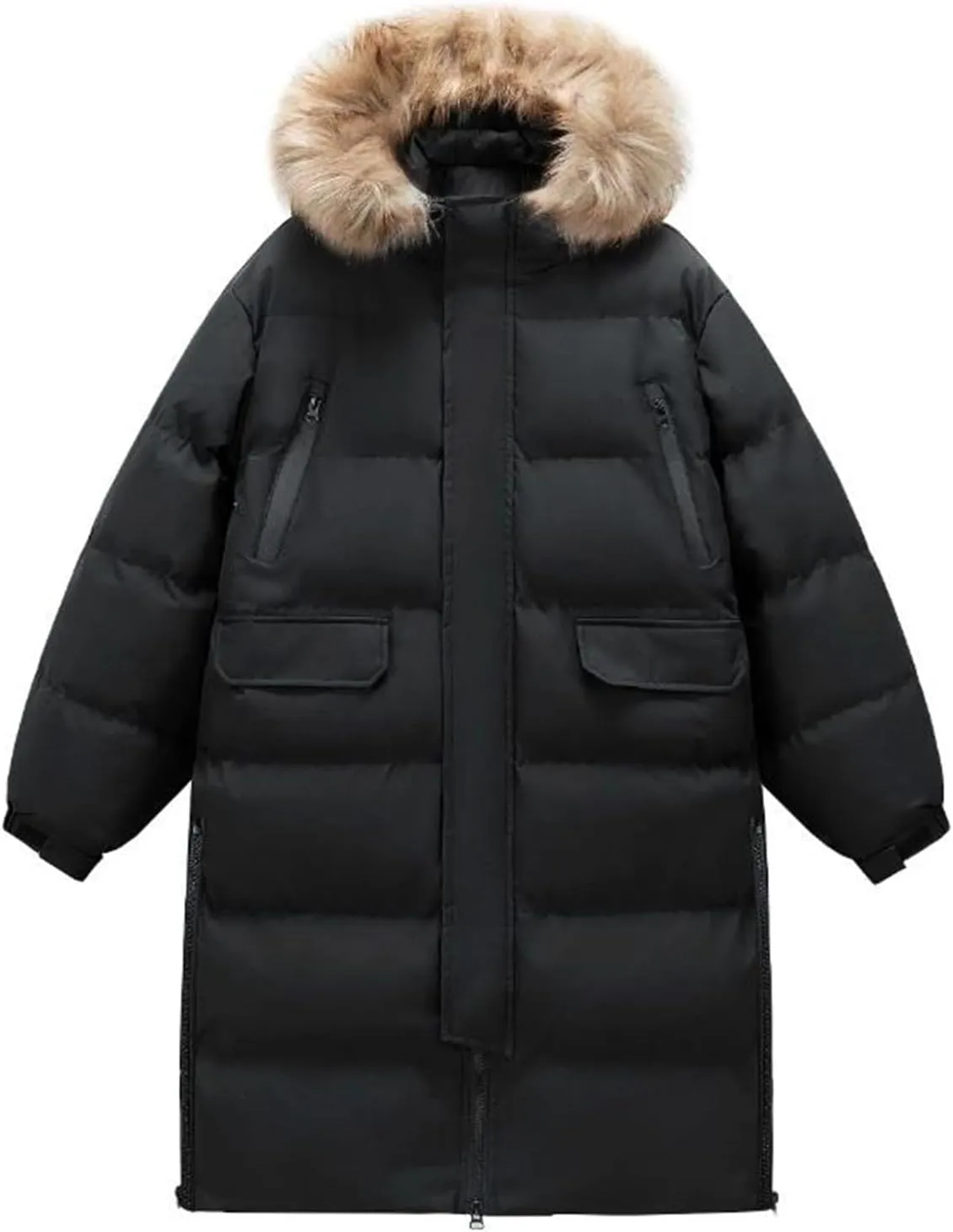 Men's Winter Hooded Long Thick Warm Down Jacket Cotton Padded Coat Couple's Casual Large Pocket Parka