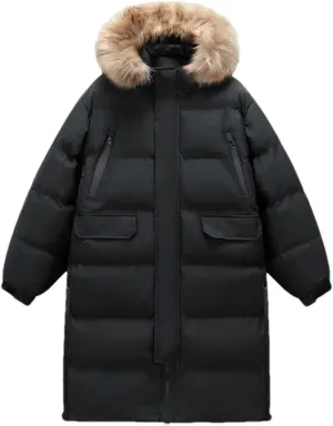 Men's Winter Hooded Long Thick Warm Down Jacket Cotton Padded Coat Couple's Casual Large Pocket Parka