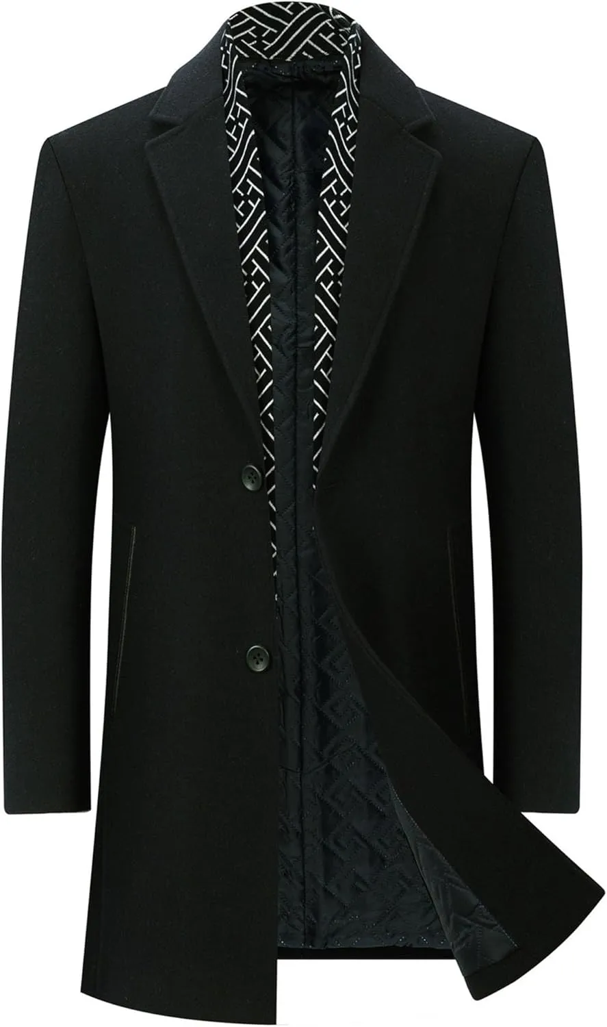 Men's Winter Trench Overcoat Coat Wool Blend Casual Suit Jacket Slim Fit Two Buttons Business Jacket
