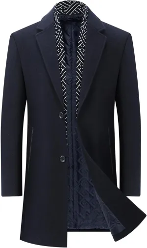 Men's Winter Trench Overcoat Coat Wool Blend Casual Suit Jacket Slim Fit Two Buttons Business Jacket