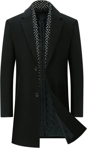 Men's Winter Trench Overcoat Coat Wool Blend Casual Suit Jacket Slim Fit Two Buttons Business Jacket