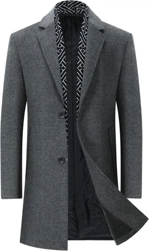 Men's Winter Trench Overcoat Coat Wool Blend Casual Suit Jacket Slim Fit Two Buttons Business Jacket