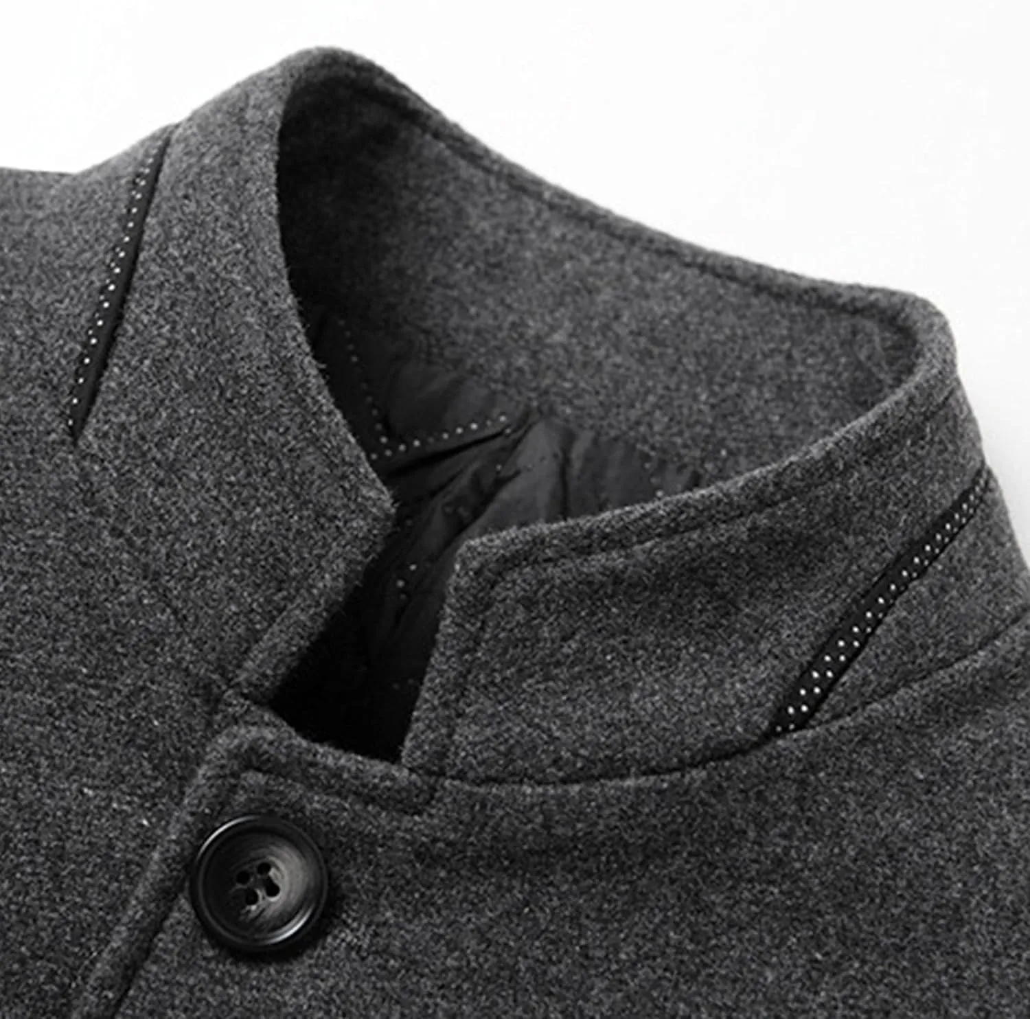 Mens Wool Blend Blazer Jacket Single Breasted Business Blazer Jacket Stand Collar Wool Blend Coat Wih Pockets
