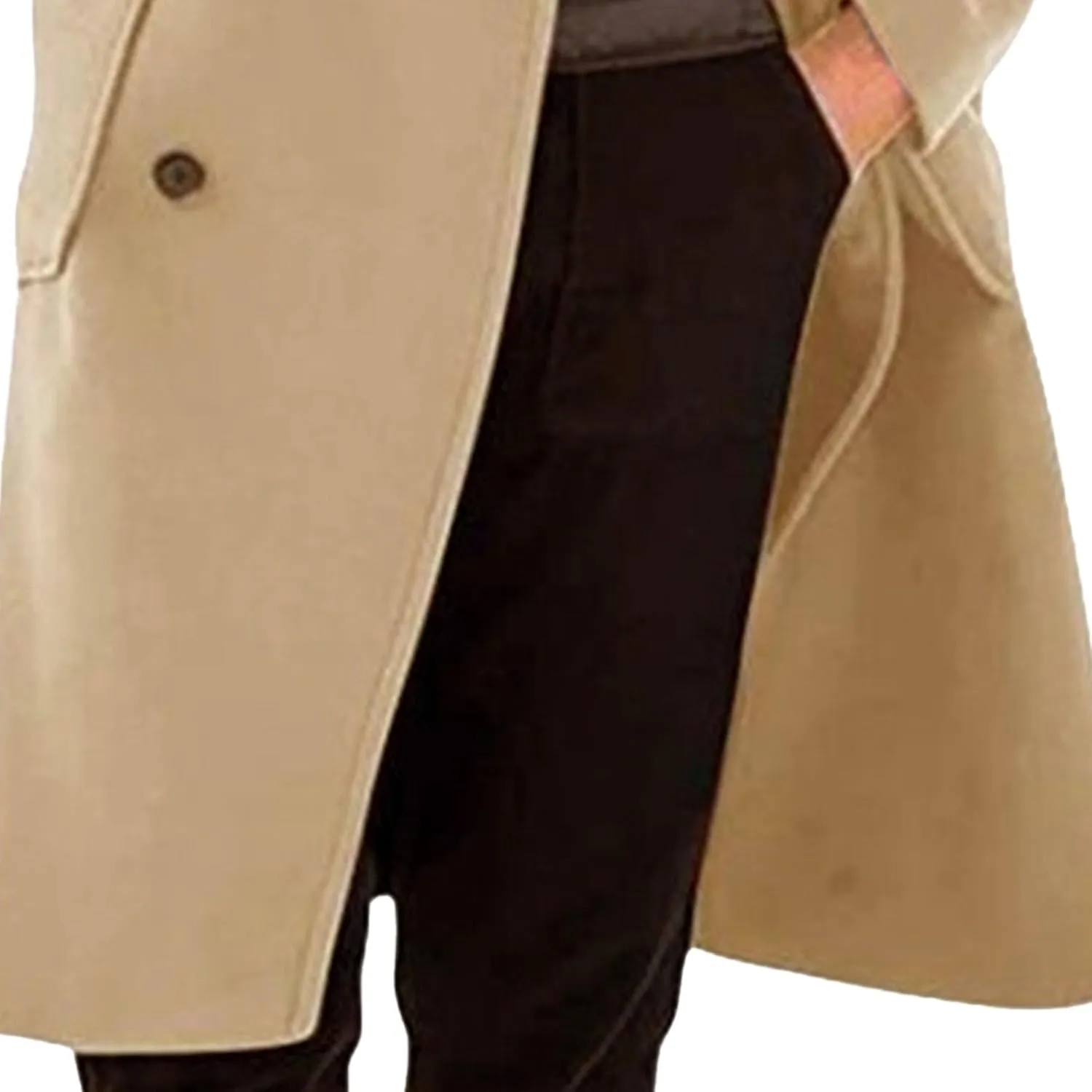 Mens Woolen Blend Trench Coat Fall Winter Solid Color Double Breasted Outwear Notch Lapel Jacket with Pockets