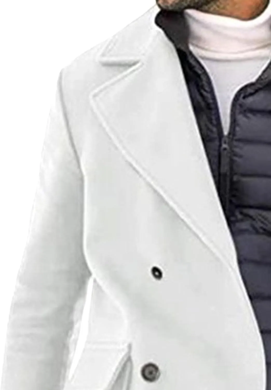 Mens Woolen Blend Trench Coat Fall Winter Solid Color Double Breasted Outwear Notch Lapel Jacket with Pockets