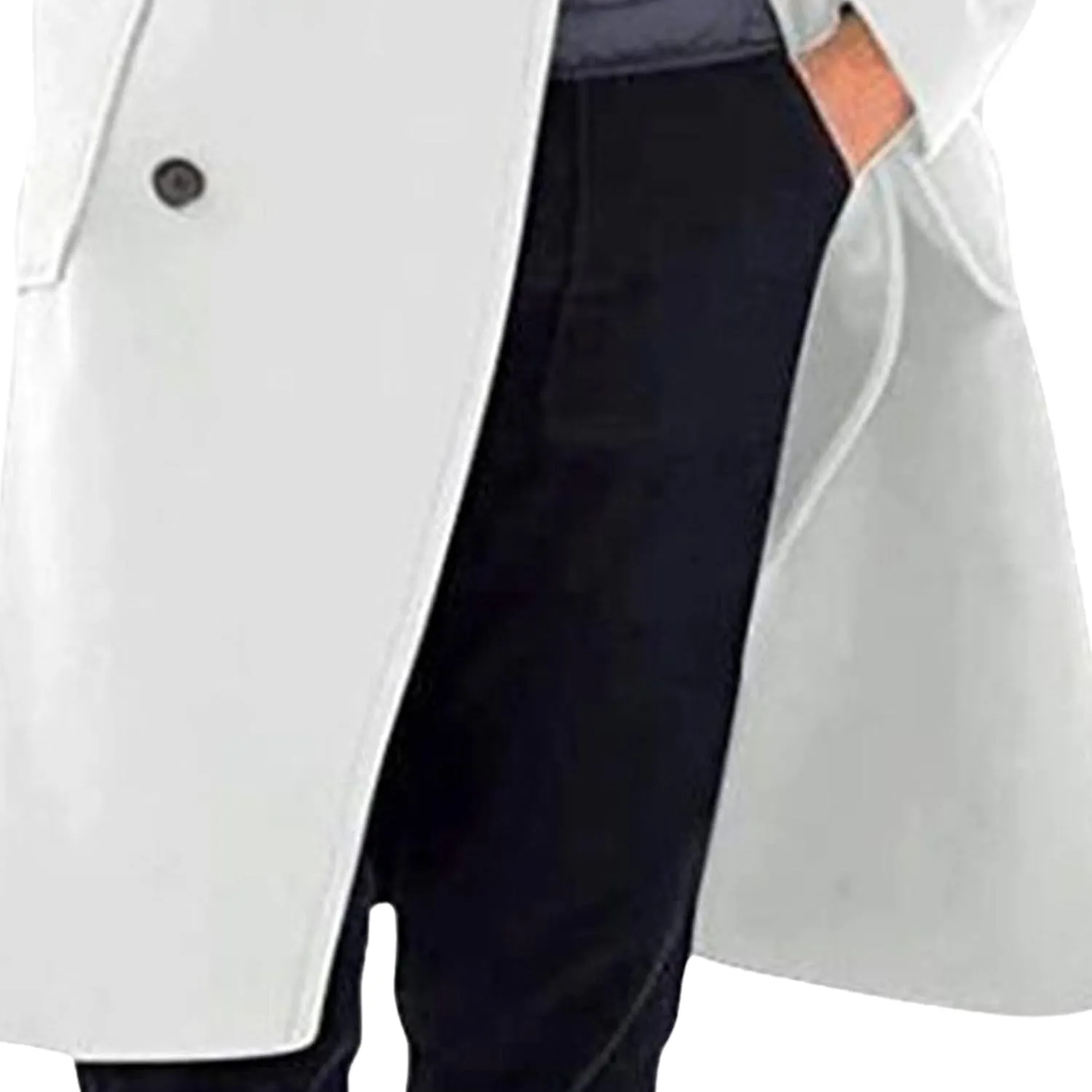 Mens Woolen Blend Trench Coat Fall Winter Solid Color Double Breasted Outwear Notch Lapel Jacket with Pockets