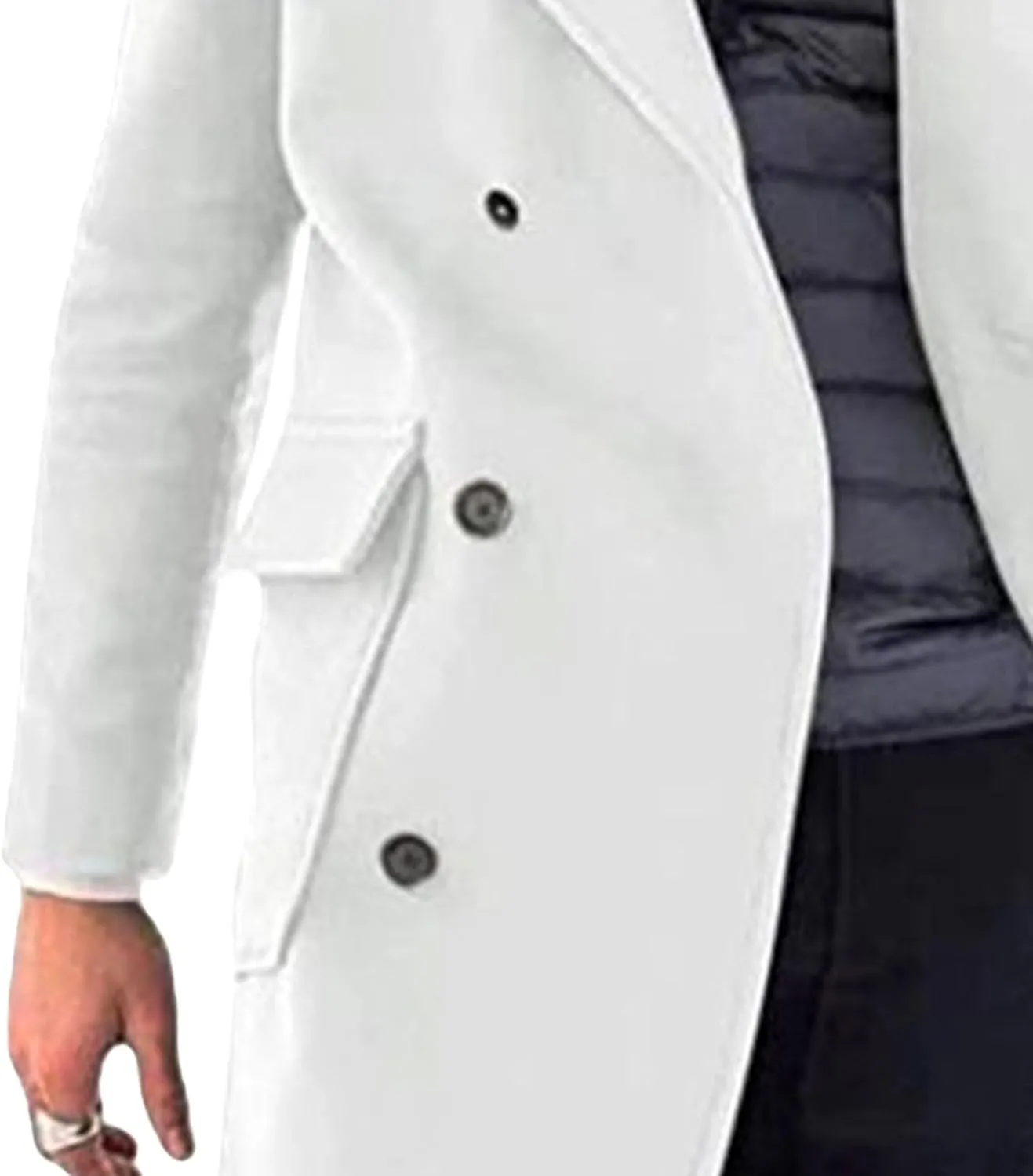 Mens Woolen Blend Trench Coat Fall Winter Solid Color Double Breasted Outwear Notch Lapel Jacket with Pockets