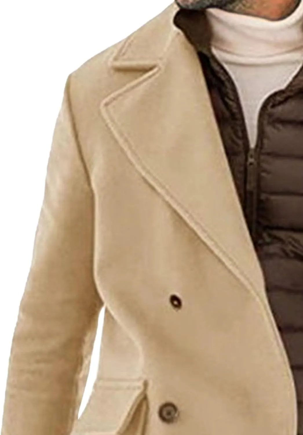 Mens Woolen Blend Trench Coat Fall Winter Solid Color Double Breasted Outwear Notch Lapel Jacket with Pockets