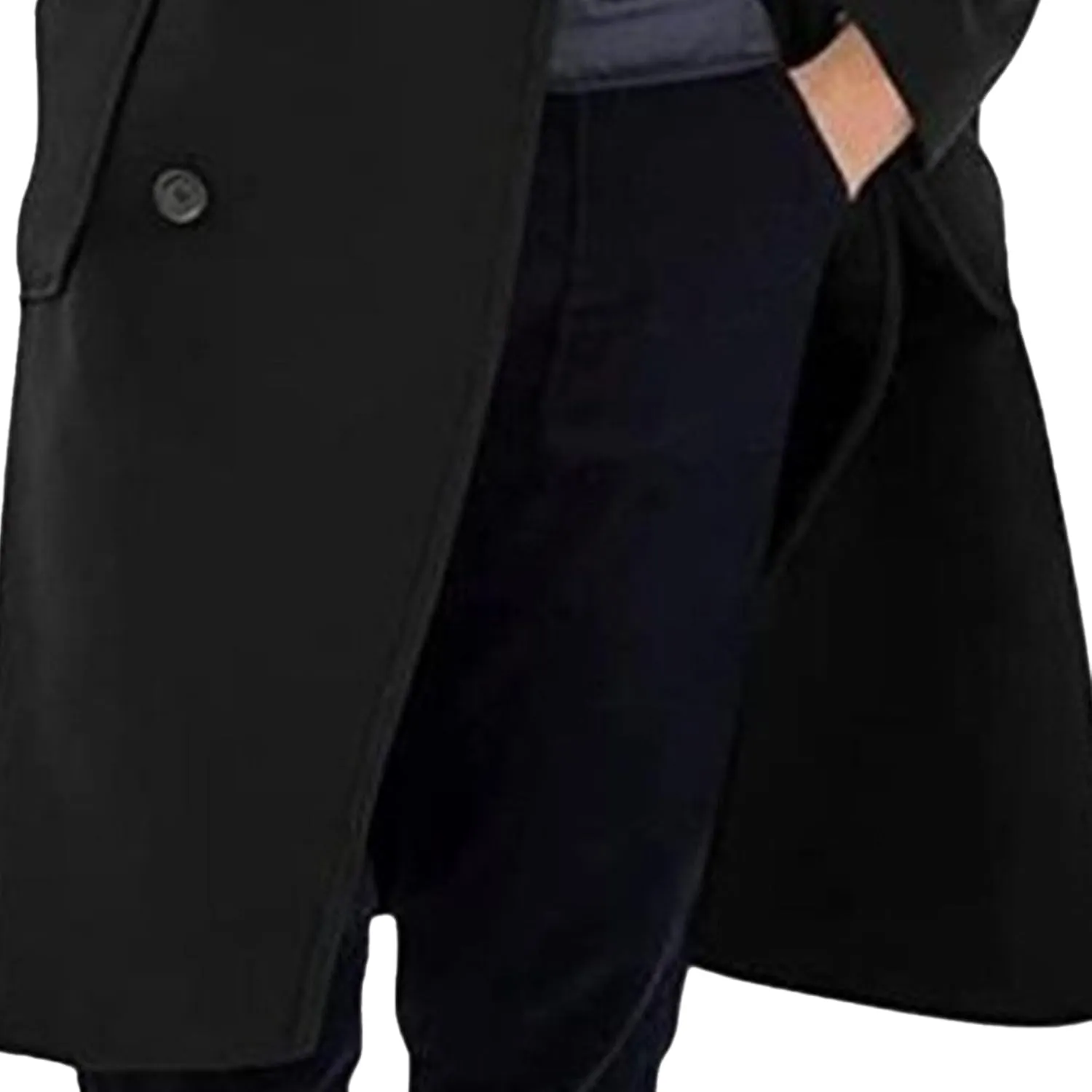 Mens Woolen Blend Trench Coat Fall Winter Solid Color Double Breasted Outwear Notch Lapel Jacket with Pockets