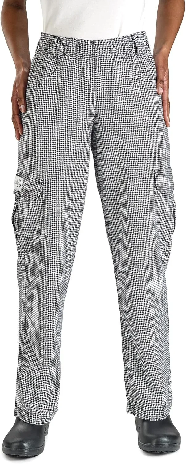 Mercer Culinary M61071HTM Genesis Women's Chef Cargo Pant in Hounds Tooth, Medium, Black/White