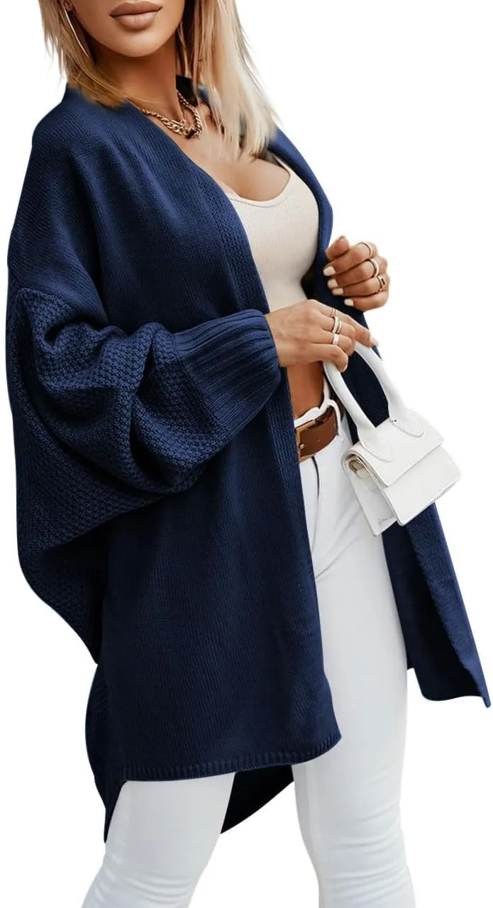 Miladusa Oversized Cardigans for Women Fall 2024 Trendy Open Front Batwing Sleeve Long Cardigan Sweaters