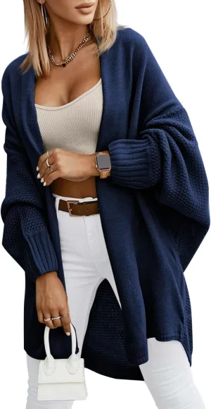 Miladusa Oversized Cardigans for Women Fall 2024 Trendy Open Front Batwing Sleeve Long Cardigan Sweaters