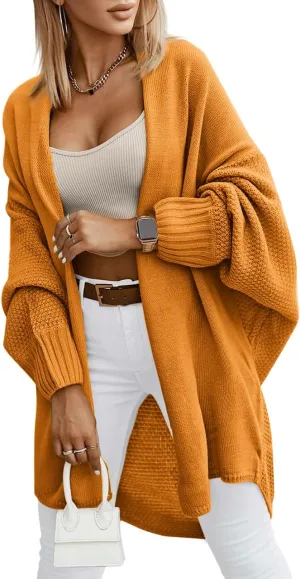 Miladusa Oversized Cardigans for Women Fall 2024 Trendy Open Front Batwing Sleeve Long Cardigan Sweaters