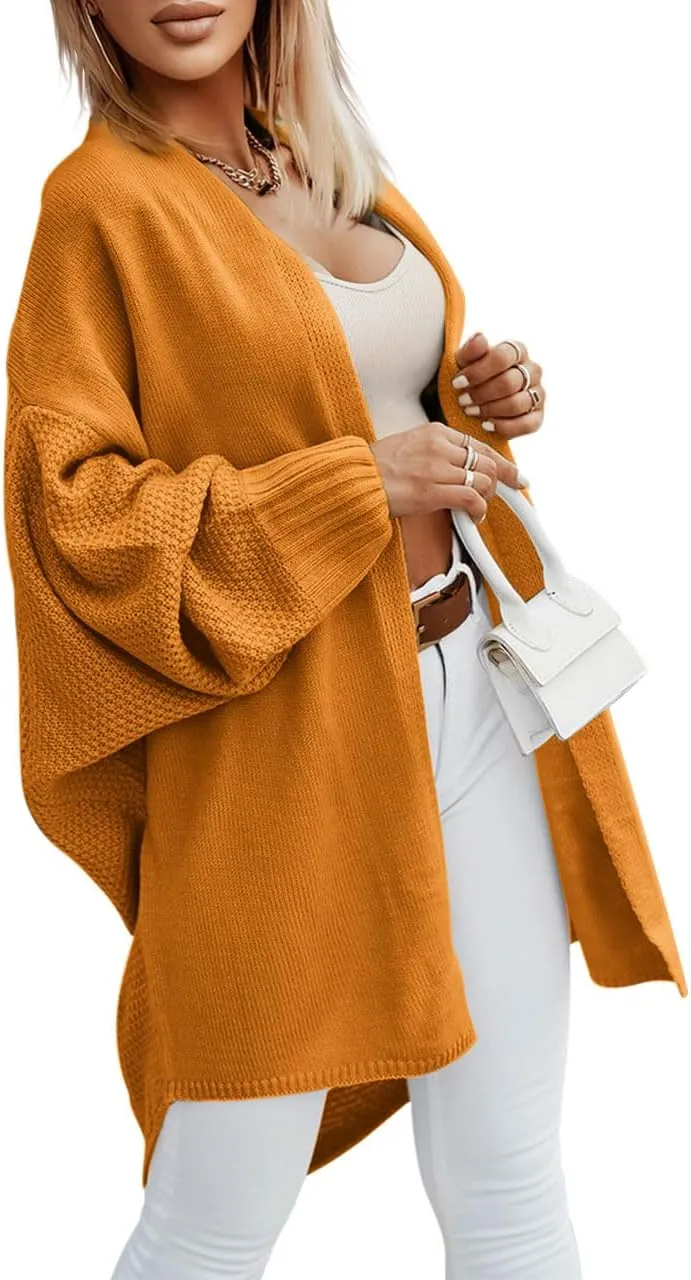 Miladusa Oversized Cardigans for Women Fall 2024 Trendy Open Front Batwing Sleeve Long Cardigan Sweaters