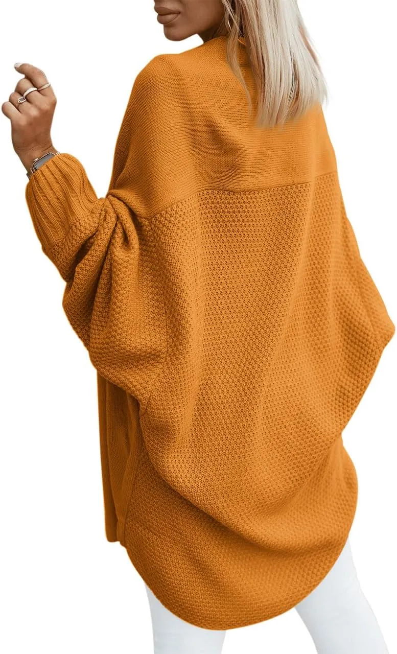 Miladusa Oversized Cardigans for Women Fall 2024 Trendy Open Front Batwing Sleeve Long Cardigan Sweaters