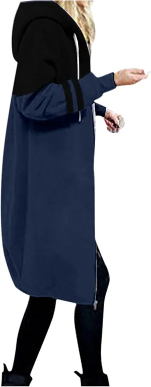 Muyise Women's Zip Up Long Hoodie Jacket Lightweight Tunic Sweatshirt Winter Warm Long Sleeve Hooded Outerwear with Pockets