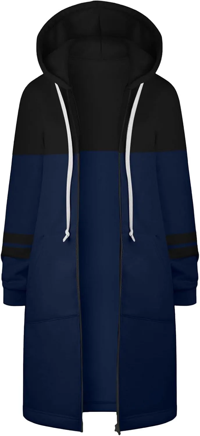 Muyise Women's Zip Up Long Hoodie Jacket Lightweight Tunic Sweatshirt Winter Warm Long Sleeve Hooded Outerwear with Pockets