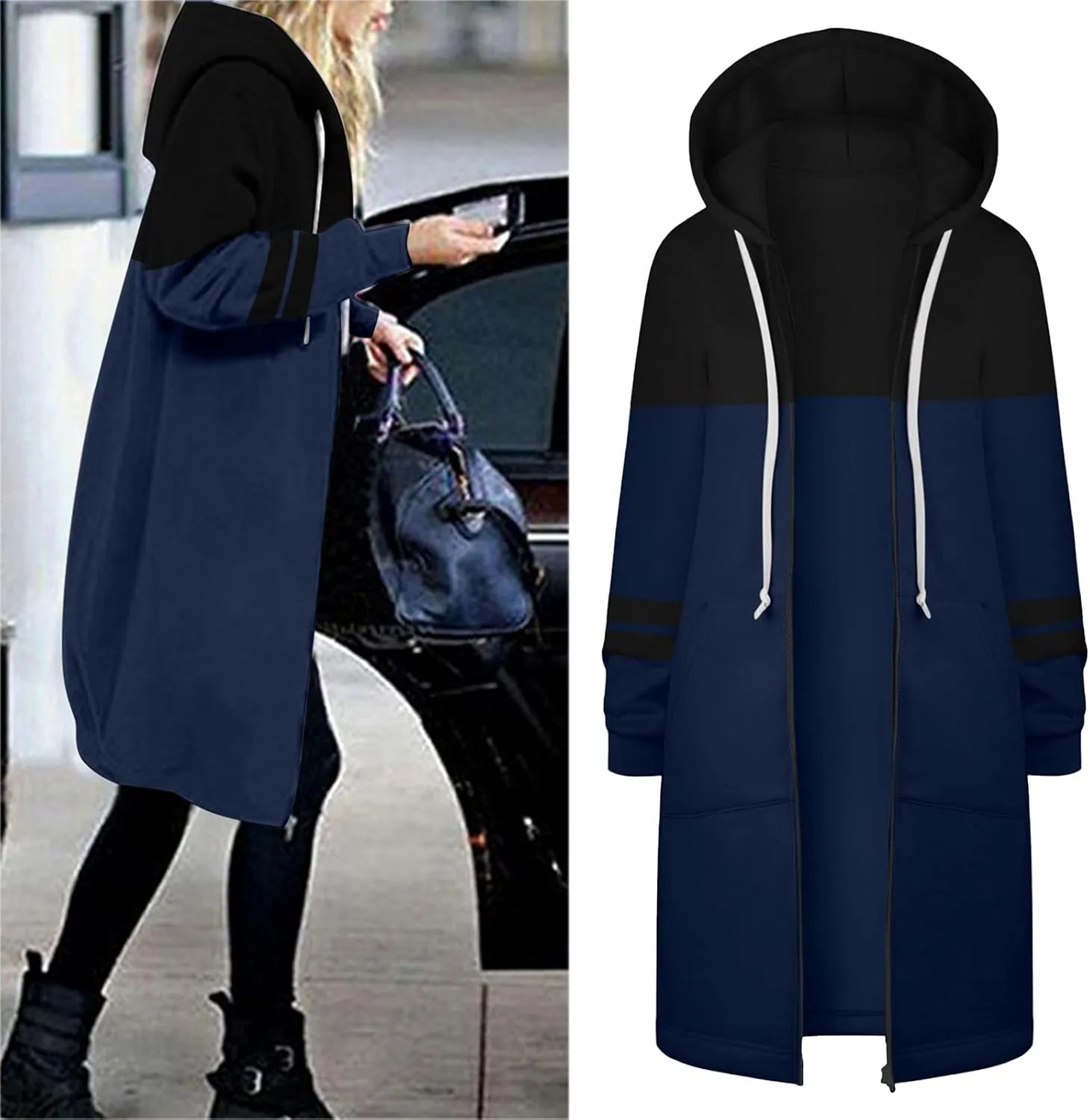 Muyise Women's Zip Up Long Hoodie Jacket Lightweight Tunic Sweatshirt Winter Warm Long Sleeve Hooded Outerwear with Pockets