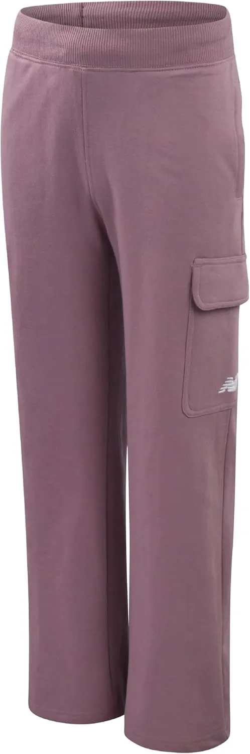 New Balance Girls' Pants - Soft Cotton Blend Fleece Wide Leg Cargo Pants - Lightweight Jogger Sweatpants for Girls (7-16)