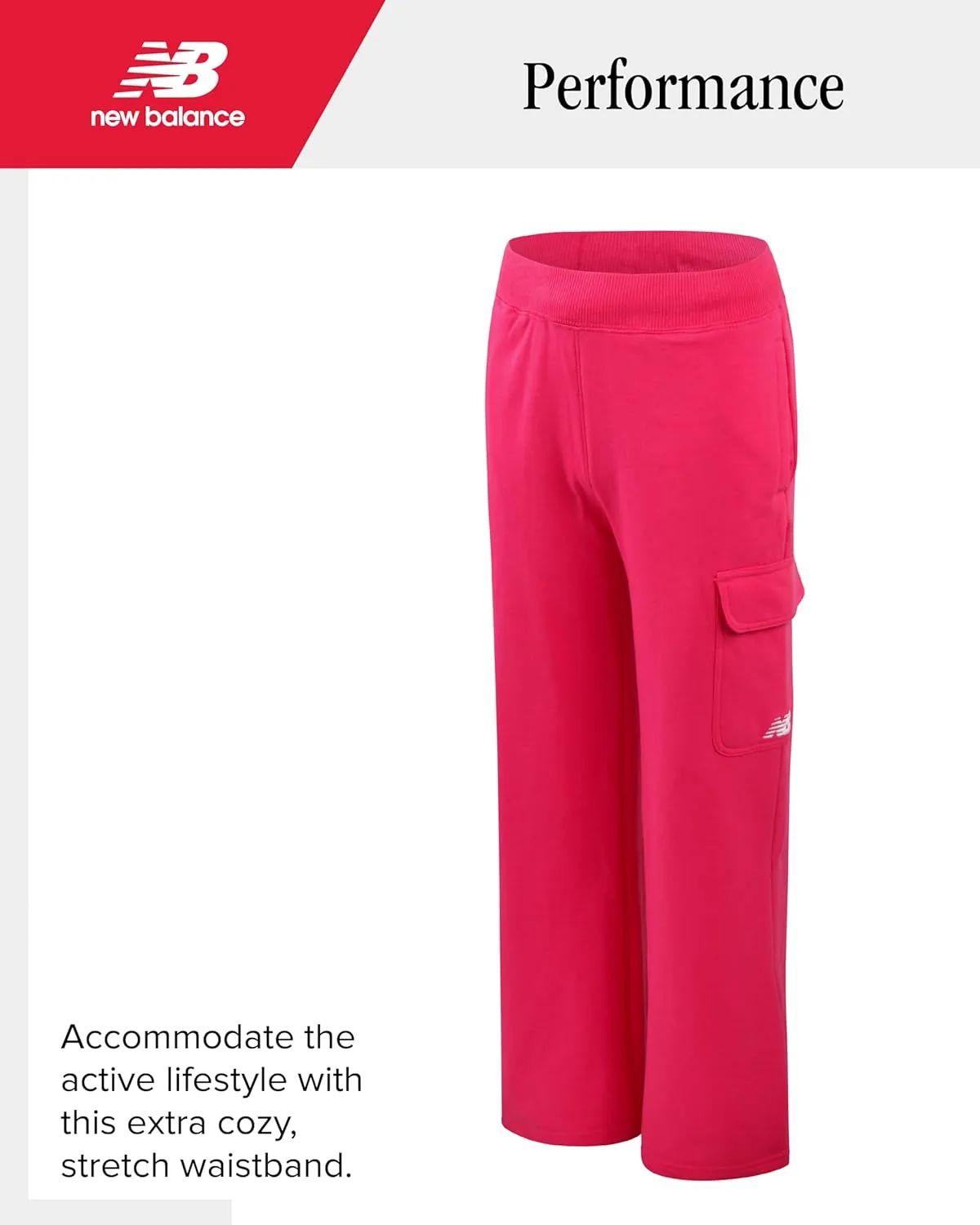 New Balance Girls' Pants - Soft Cotton Blend Fleece Wide Leg Cargo Pants - Lightweight Jogger Sweatpants for Girls (7-16)