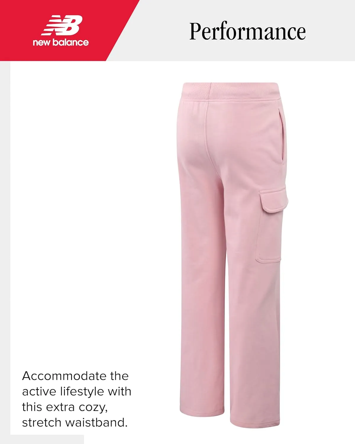 New Balance Girls' Pants - Soft Cotton Blend Fleece Wide Leg Cargo Pants - Lightweight Jogger Sweatpants for Girls (7-16)