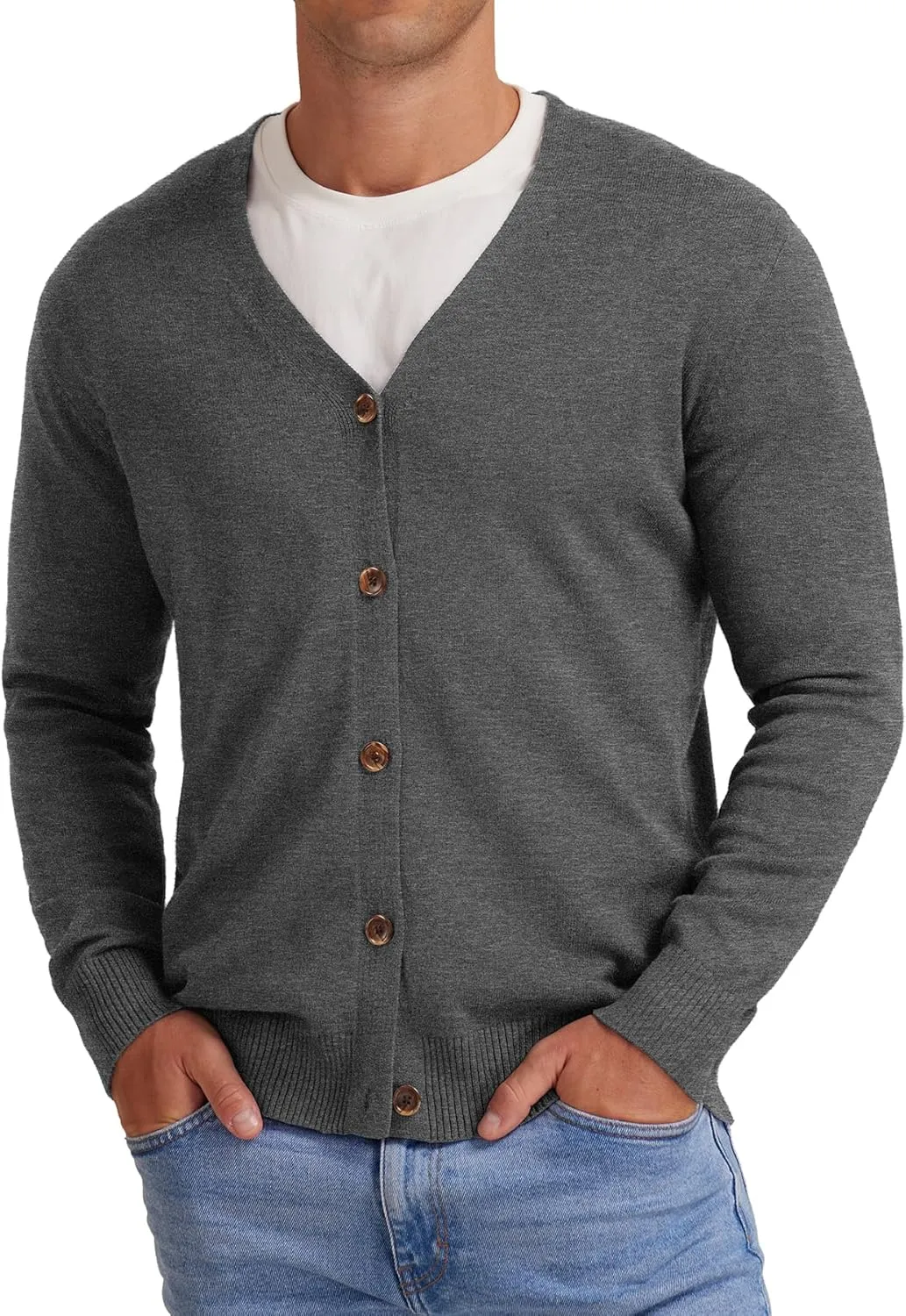 NITAGUT Men's Vintage Striped Long Sleeve Cardigan Sweater with Button V Neck Knitted Sweaters