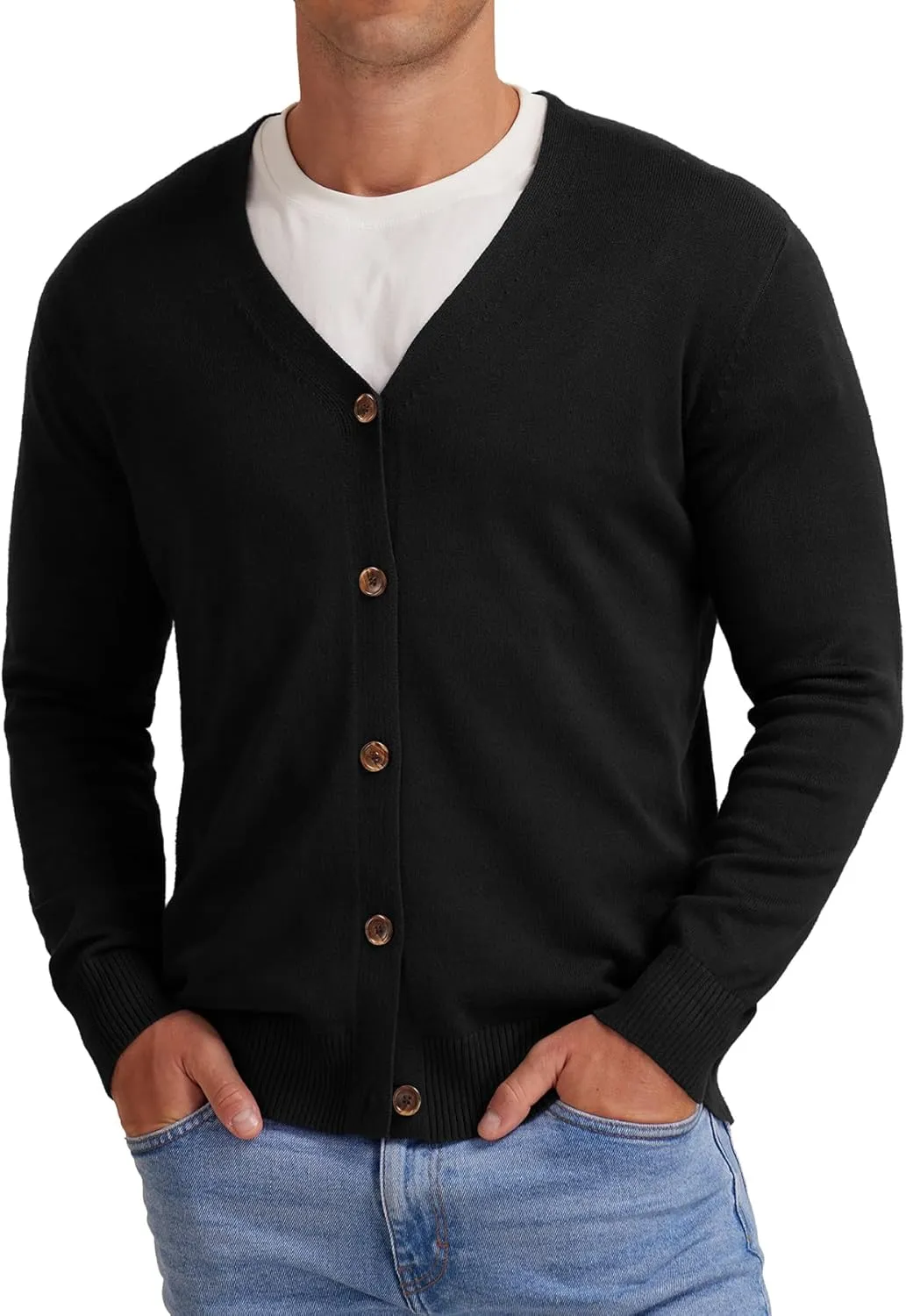 NITAGUT Men's Vintage Striped Long Sleeve Cardigan Sweater with Button V Neck Knitted Sweaters