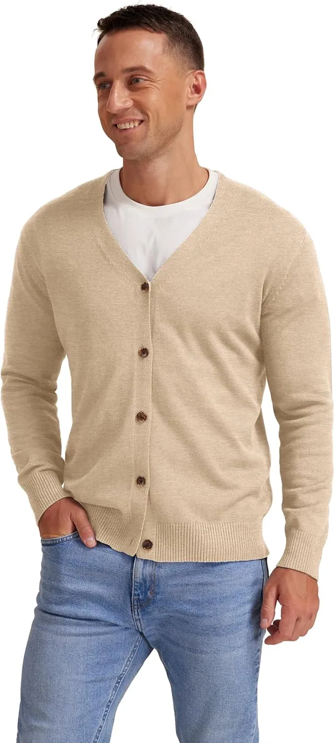 NITAGUT Men's Vintage Striped Long Sleeve Cardigan Sweater with Button V Neck Knitted Sweaters