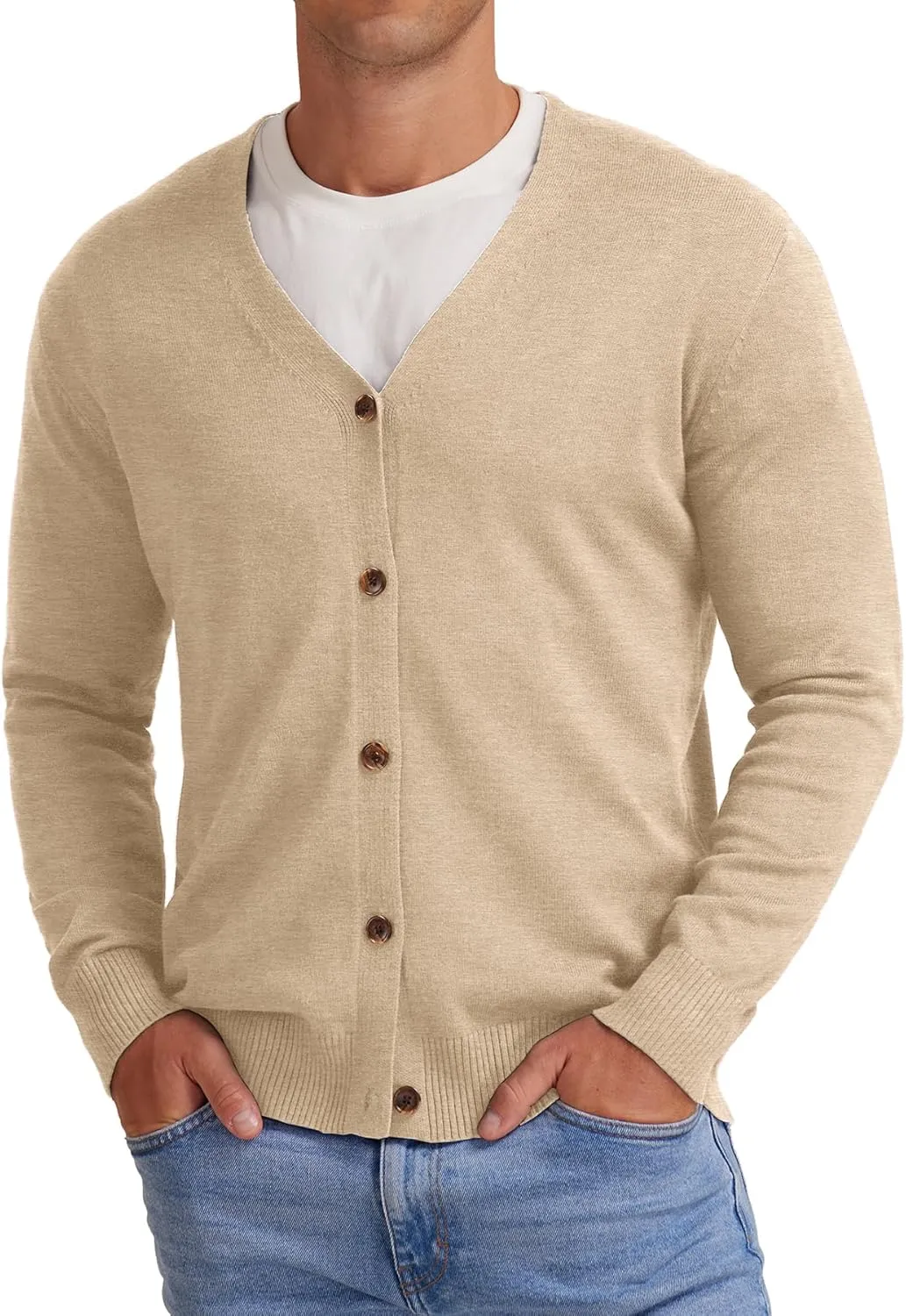 NITAGUT Men's Vintage Striped Long Sleeve Cardigan Sweater with Button V Neck Knitted Sweaters