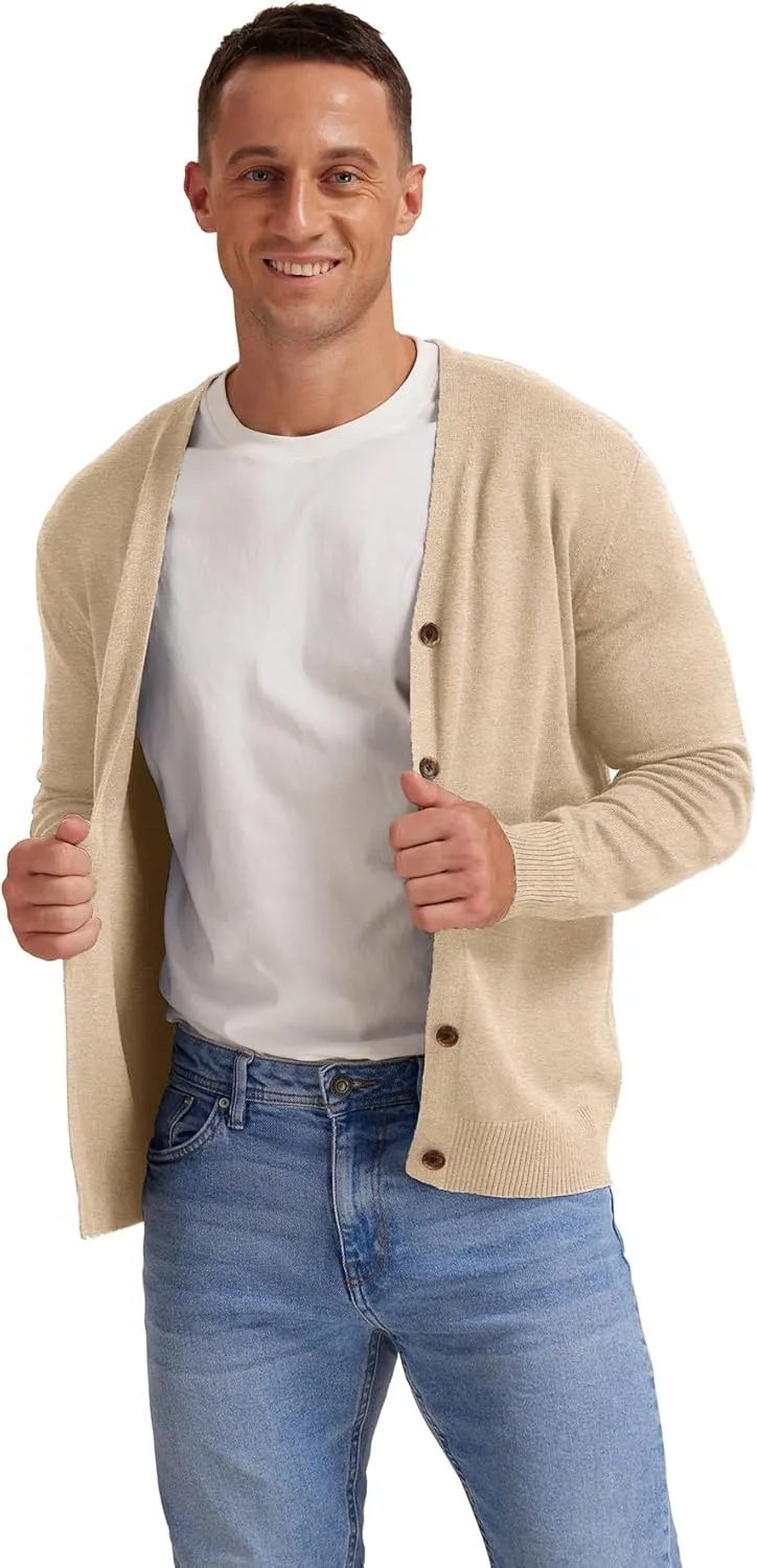 NITAGUT Men's Vintage Striped Long Sleeve Cardigan Sweater with Button V Neck Knitted Sweaters