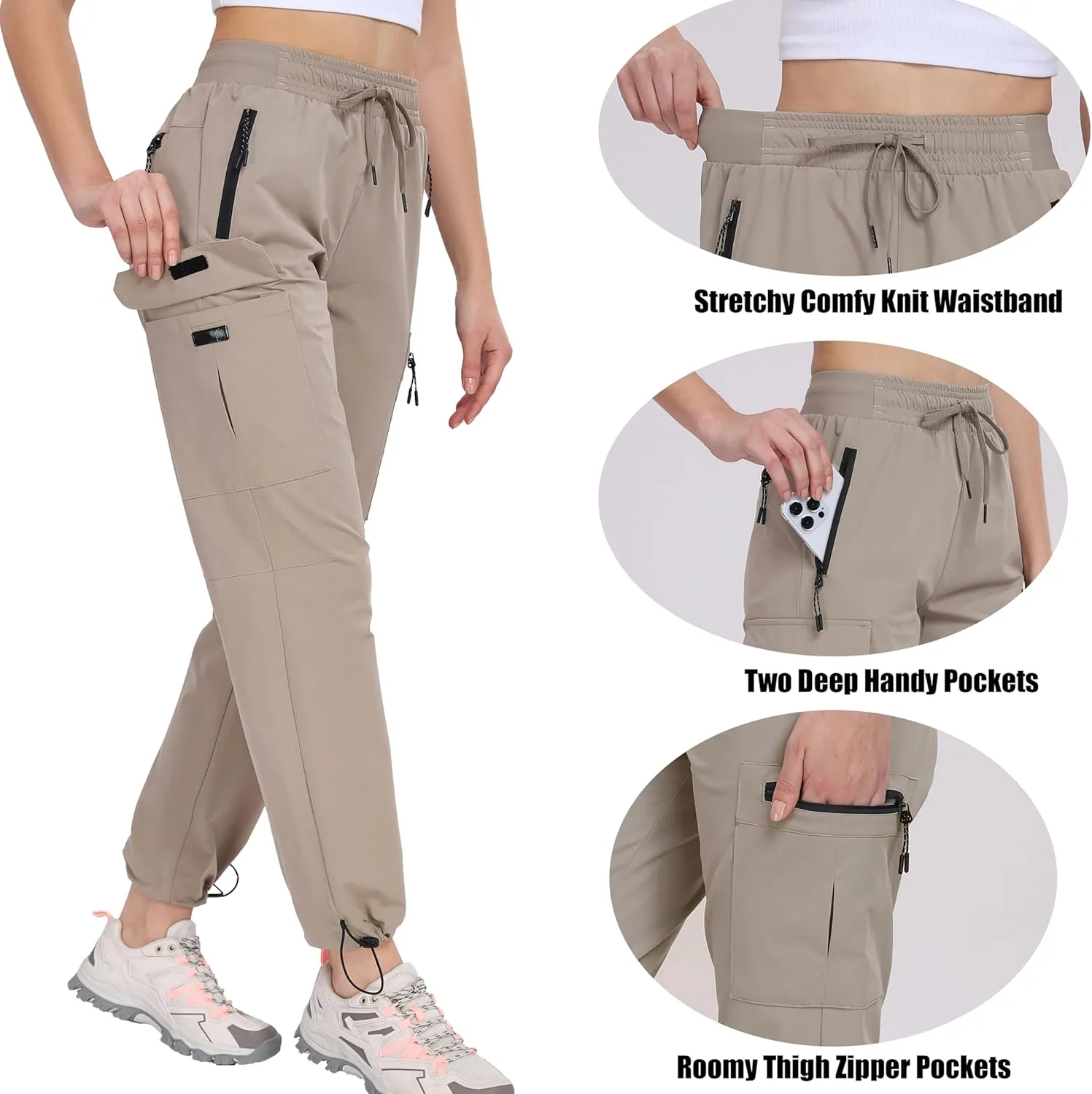 Oalka Women's Hiking Pants Water Resistant Quick Dry Cargo Pockets Pants