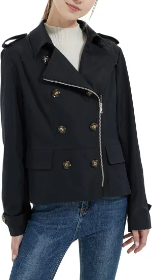 Orolay Women's Short Double Breasted Trench Coat Water Resistant Slim Jacket