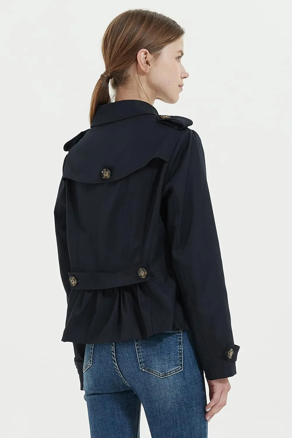 Orolay Women's Short Double Breasted Trench Coat Water Resistant Slim Jacket