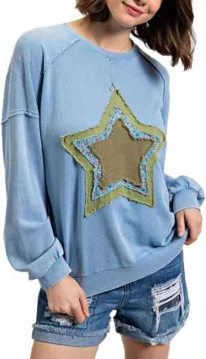 Oversized Graphic Sweatshirt for Women Y2k Long Sleeve Crewneck Star/Color Block Sweatshirt Pullover Aesthetic