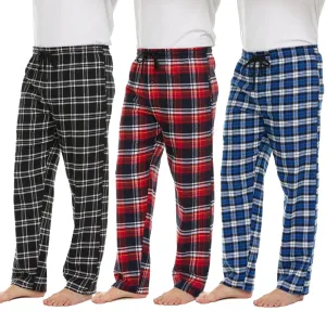 Pajama Pants for Men - 3 Pack Pajama Bottoms - Cotton Blend Flannel Plaid Lounge Pants, Comfortable PJ Pants