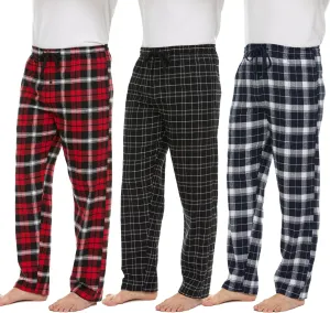 Pajama Pants for Men - 3 Pack Pajama Bottoms - Cotton Blend Flannel Plaid Lounge Pants, Comfortable PJ Pants