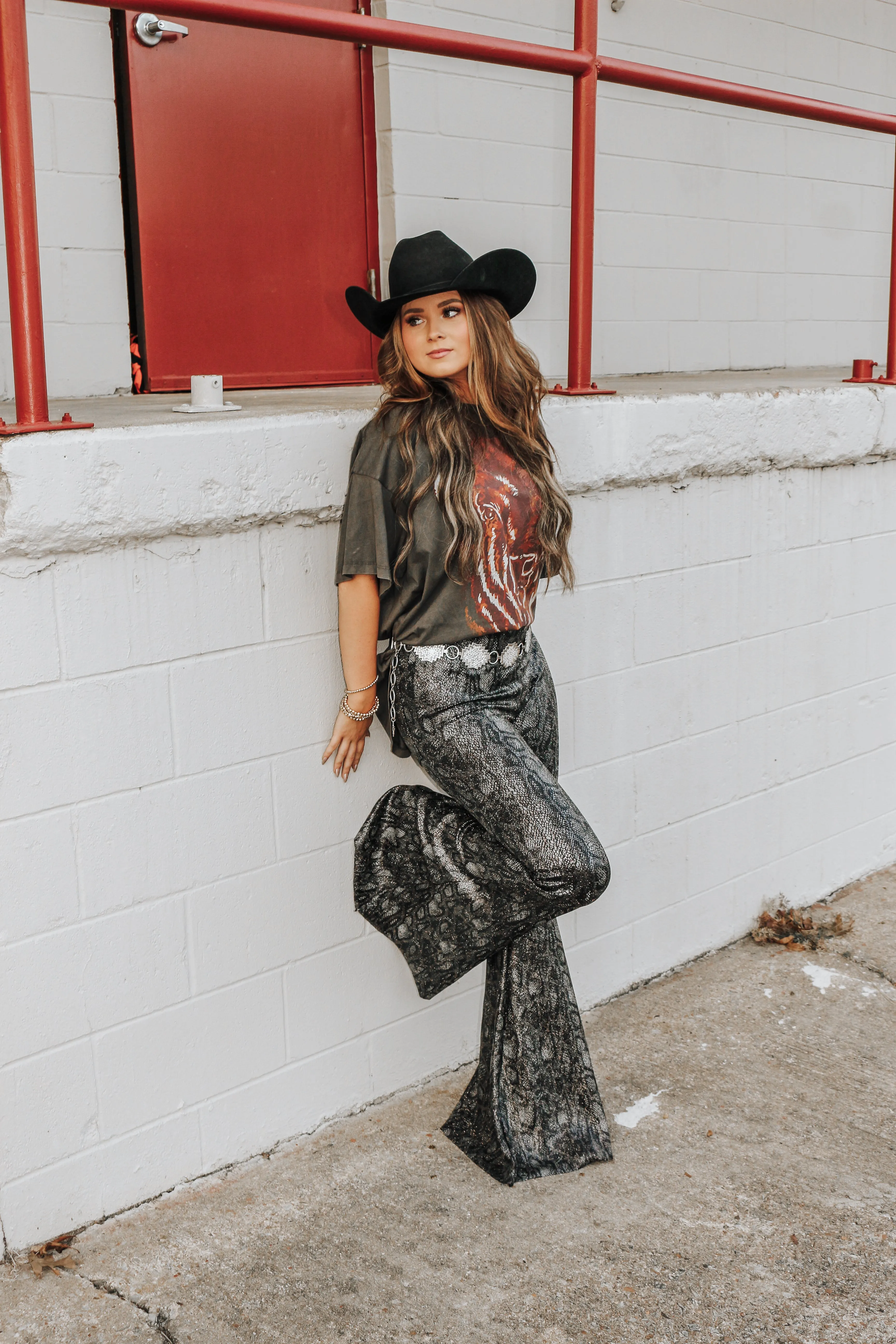 Pause Time Python Black & Gold Foil Bell Bottoms