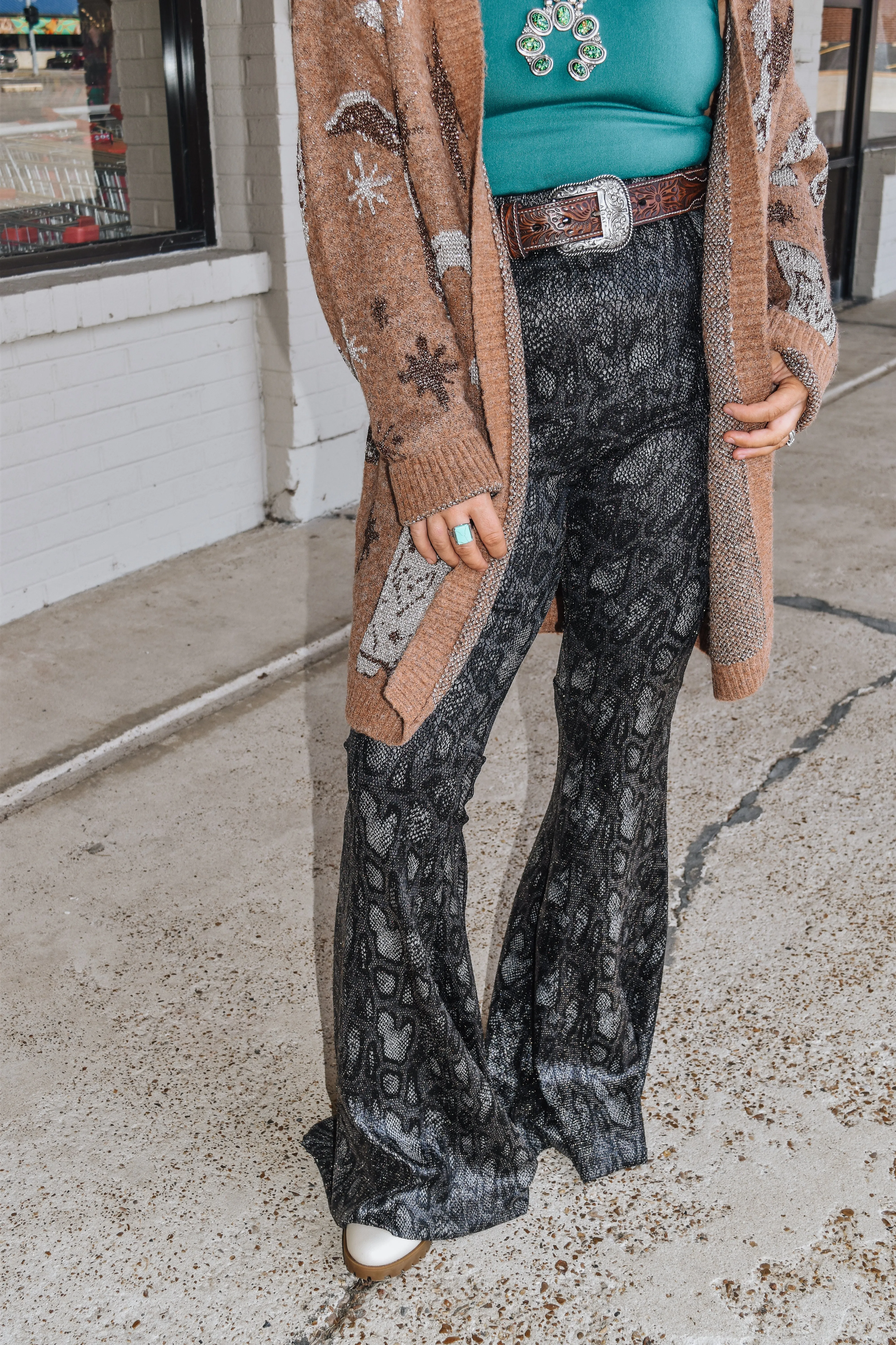 Pause Time Python Black & Gold Foil Bell Bottoms