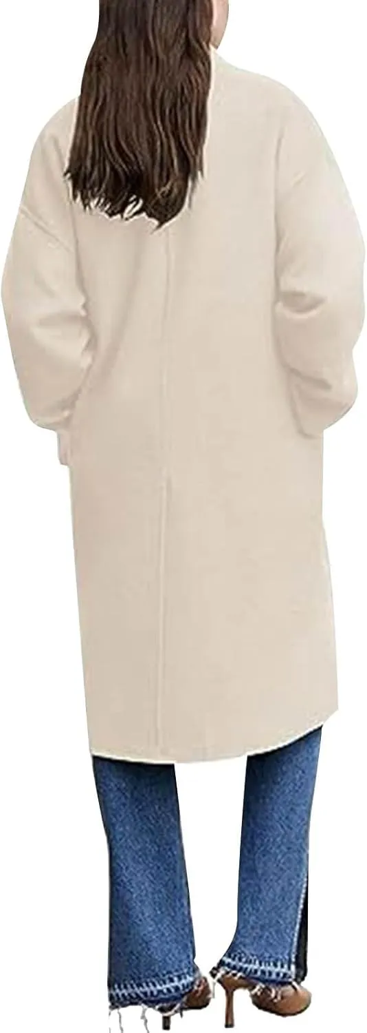 Pea Coats for Women Single Breasted Office Work Trench Coat 2024 Fall Winter Warm Loose Wool Blend Overcoat