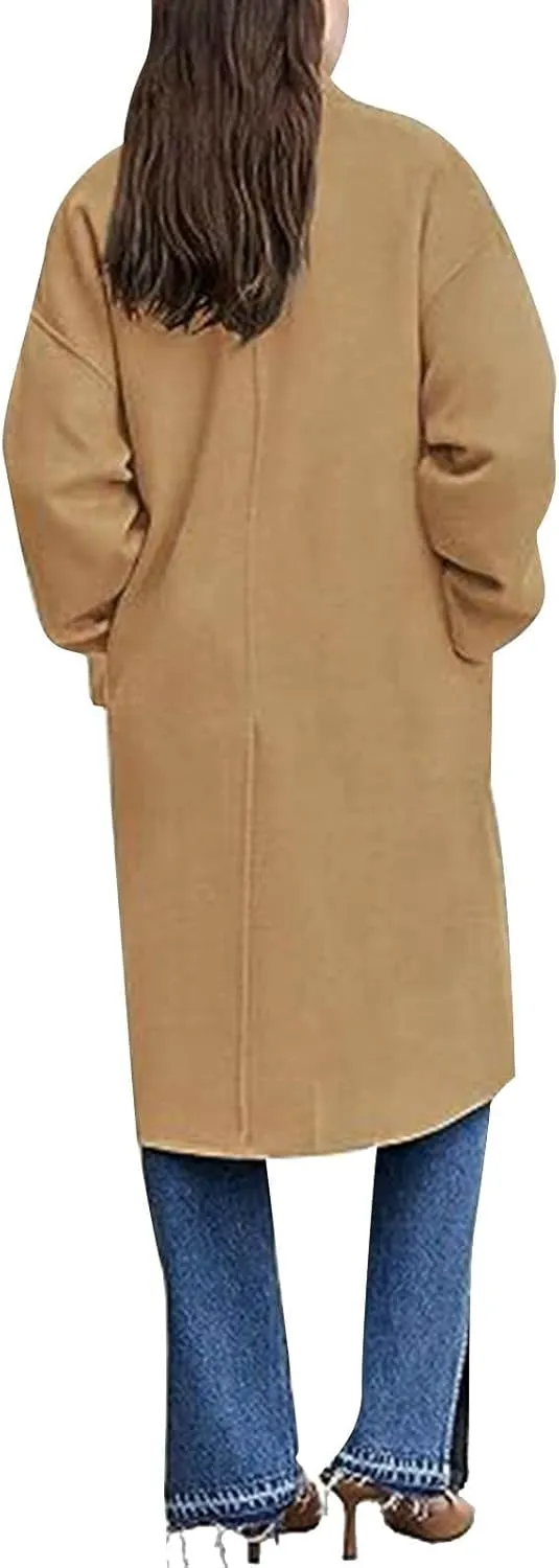 Pea Coats for Women Single Breasted Office Work Trench Coat 2024 Fall Winter Warm Loose Wool Blend Overcoat