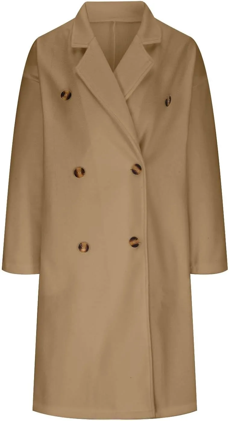Pea Coats for Women Single Breasted Office Work Trench Coat 2024 Fall Winter Warm Loose Wool Blend Overcoat