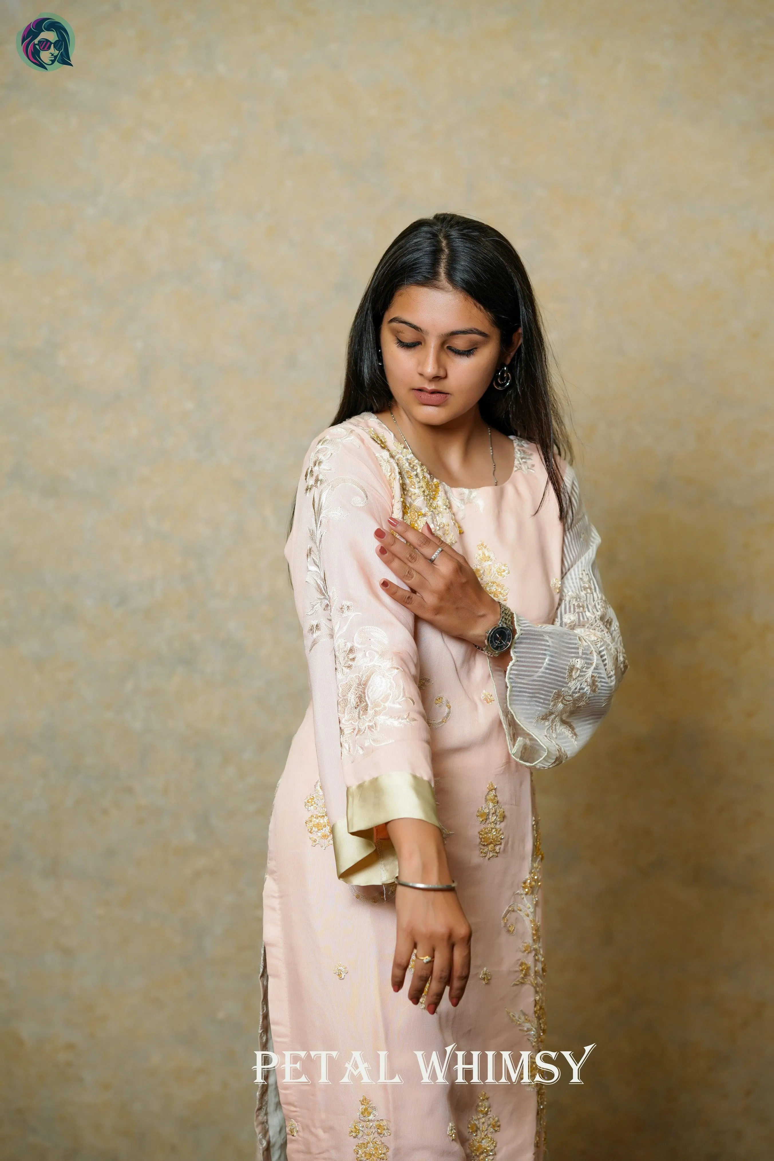 Petal Whimsy Embroidered Pakistani Style Suit with Intricate Petal Detailing