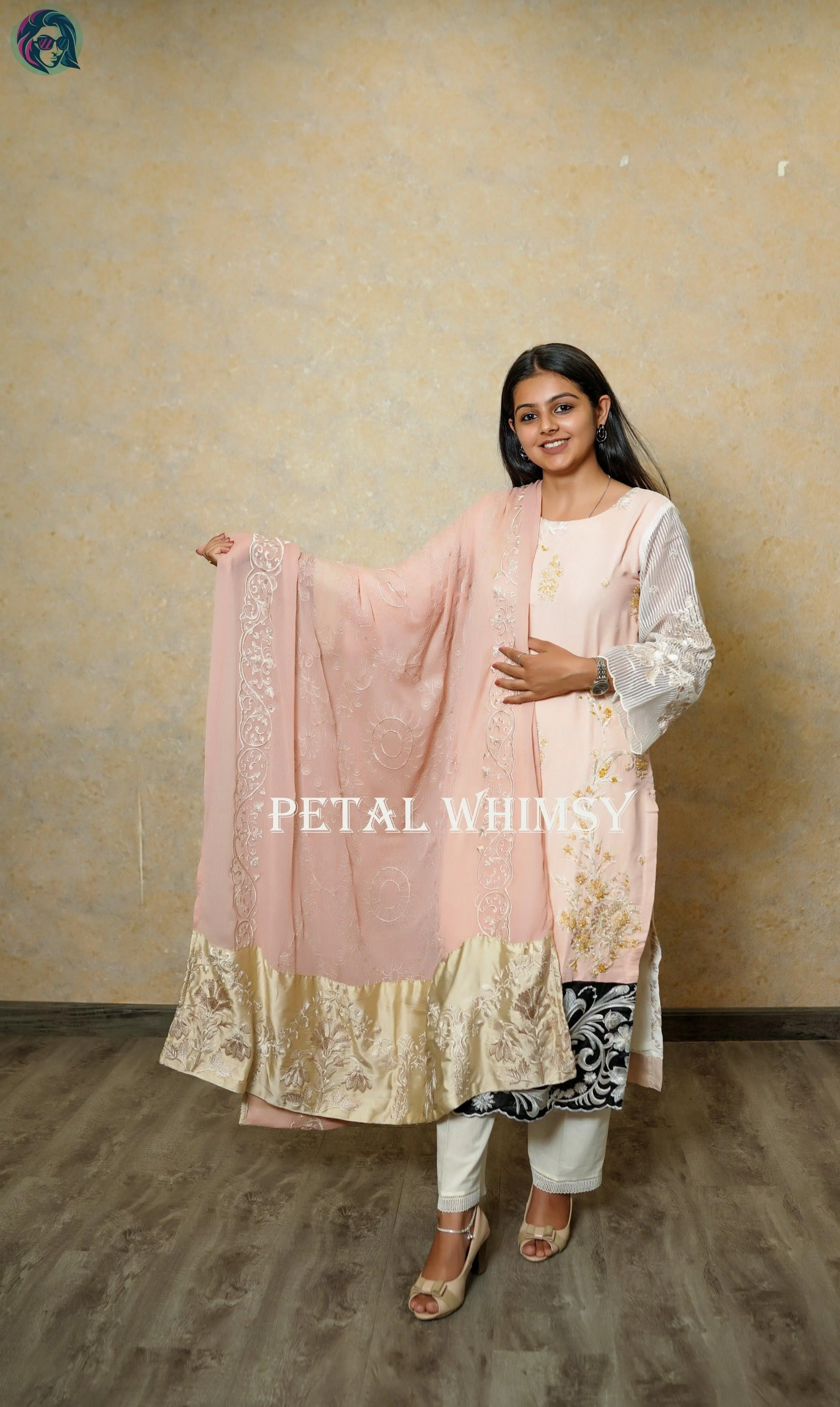 Petal Whimsy Embroidered Pakistani Style Suit with Intricate Petal Detailing